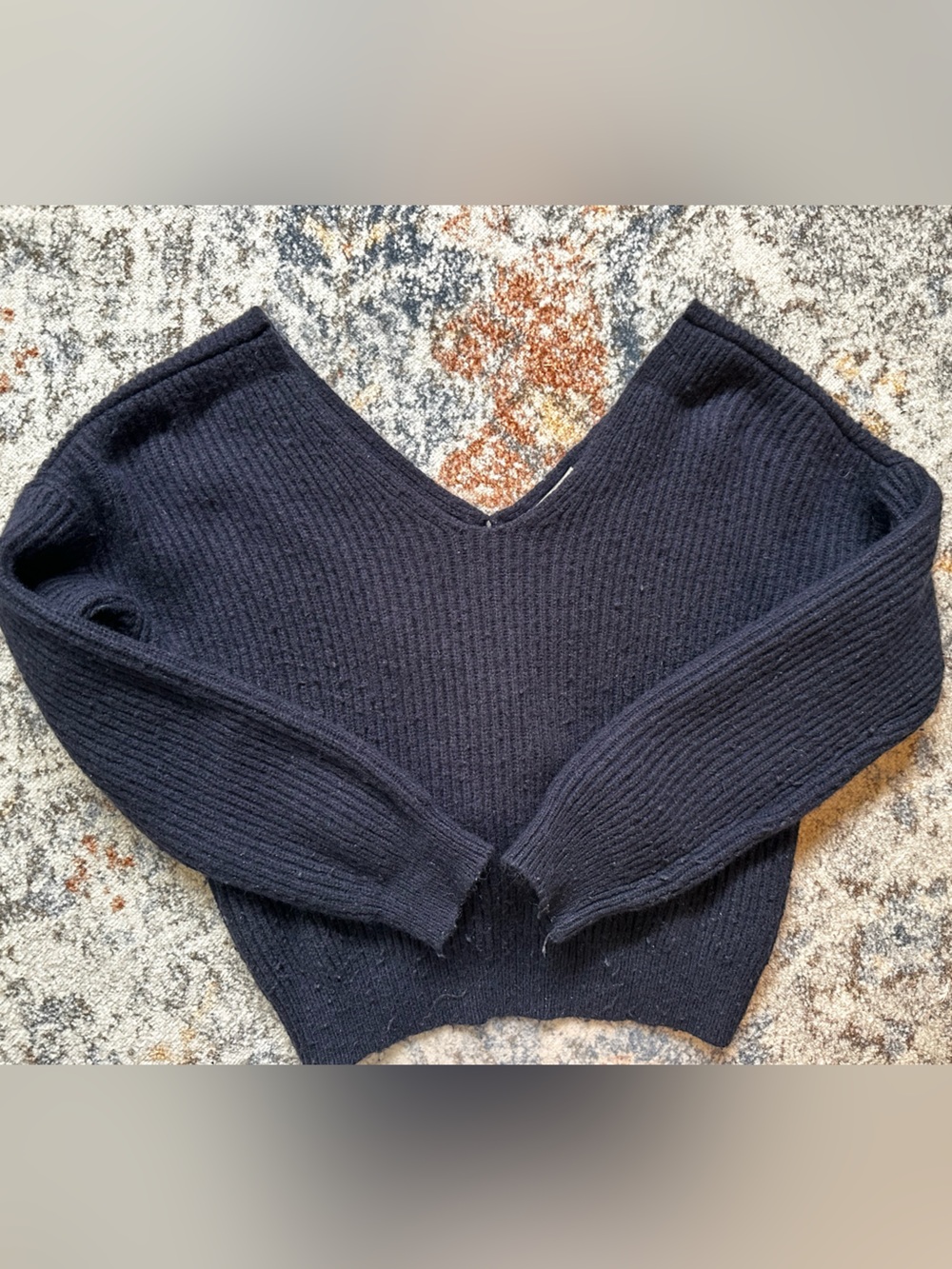 Anthropologie (angel of the north tagged) Navy Ribbed Knit Pullover